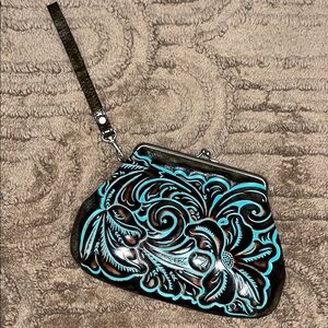 Floral Embossed Leather Wristlet